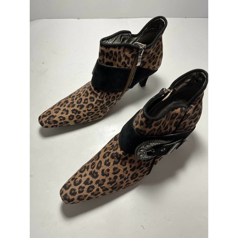 Lalla Ankle Shoe Boots Leopard Animal Print Size 8.5 Pointed Toe Heels